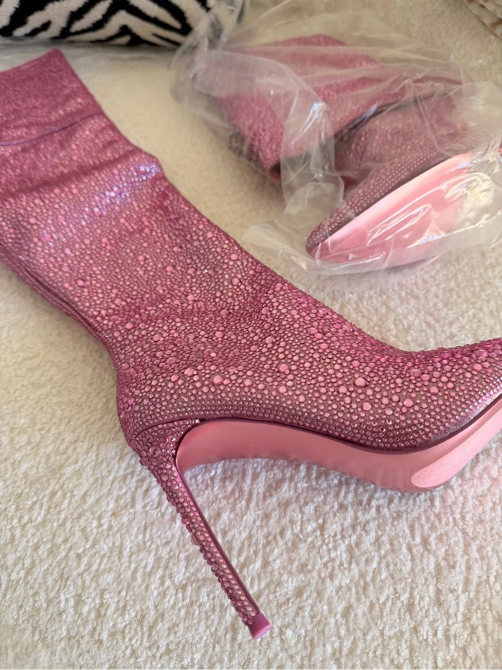 Steve Madden Pink Rhinestone Over-the-Knee Stiletto Boots